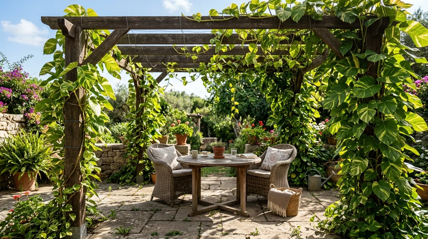 Pothos Climbing a Pergola Outdoors